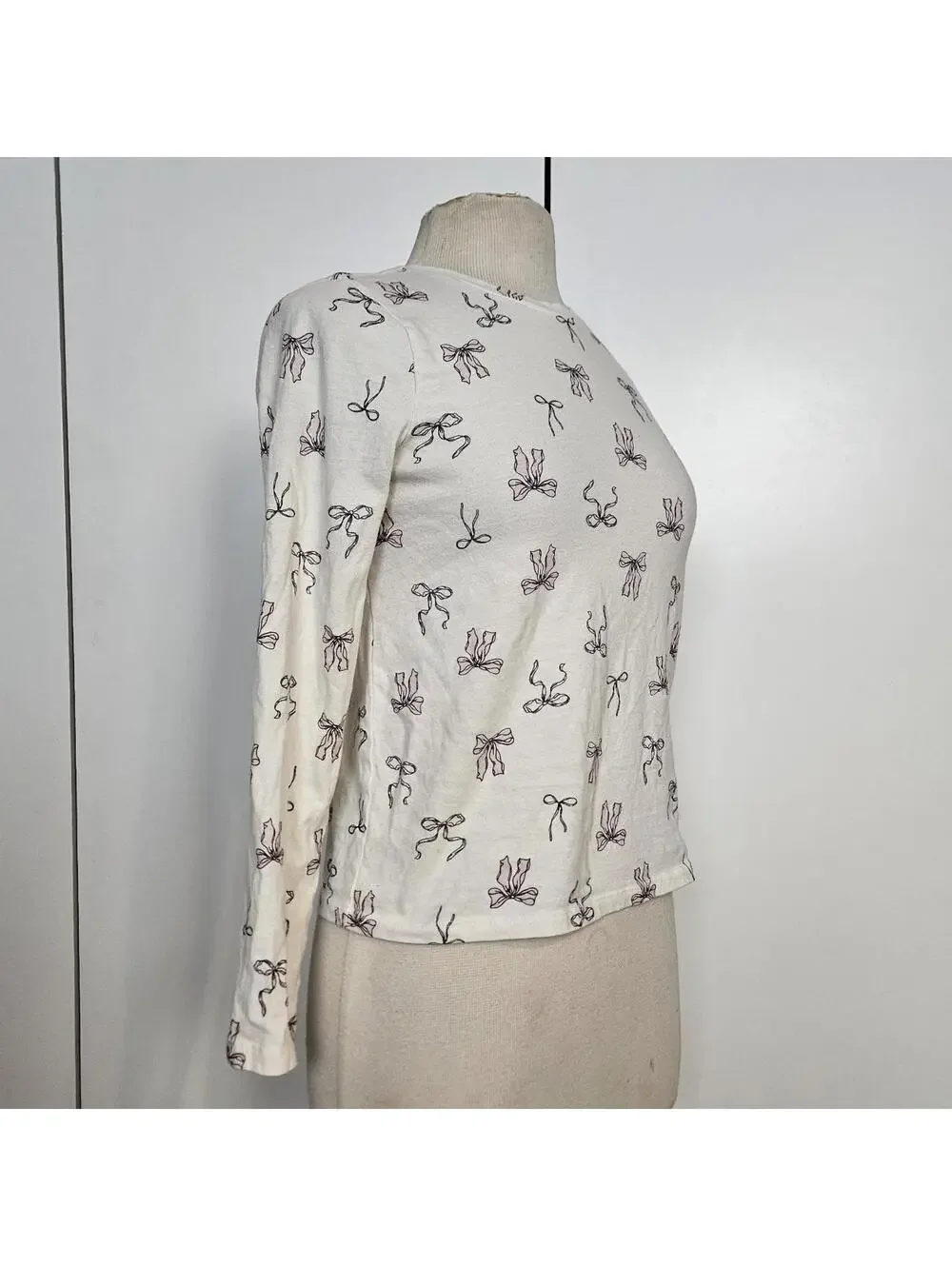 Coquette Pink Bows Long Sleeve White Shirt Old Nacy Youth XL